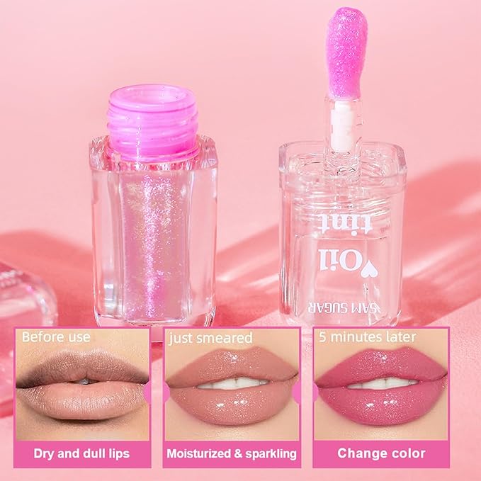 Magic Color Changing Moisturizing Lip Glow Oil,Plumping Glitter Magic