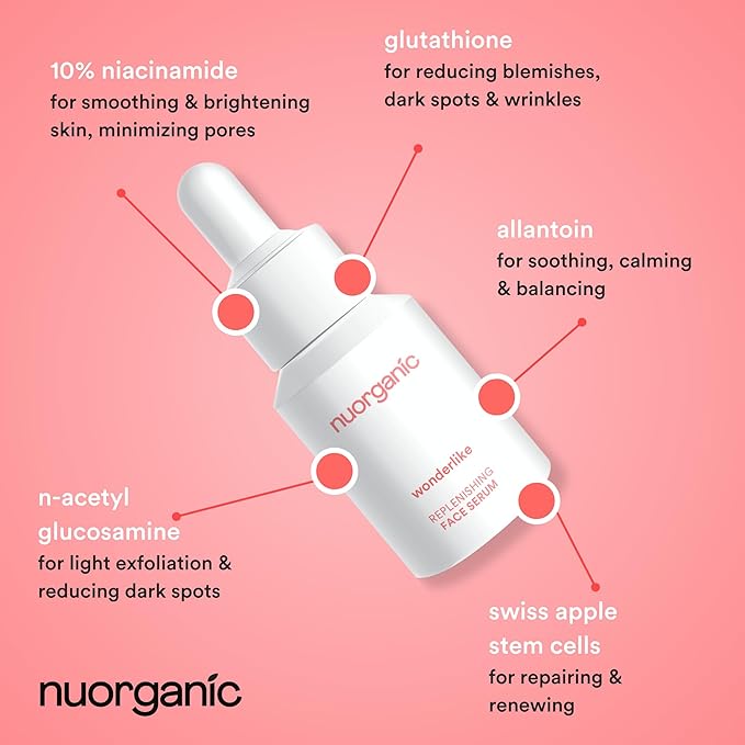 nuorganic 10% Niacinamide Serum with Plant Stem Cells - Replenishing Daily Skin Booster for More Raidant Youthful Glow - 1fl Oz 30ml