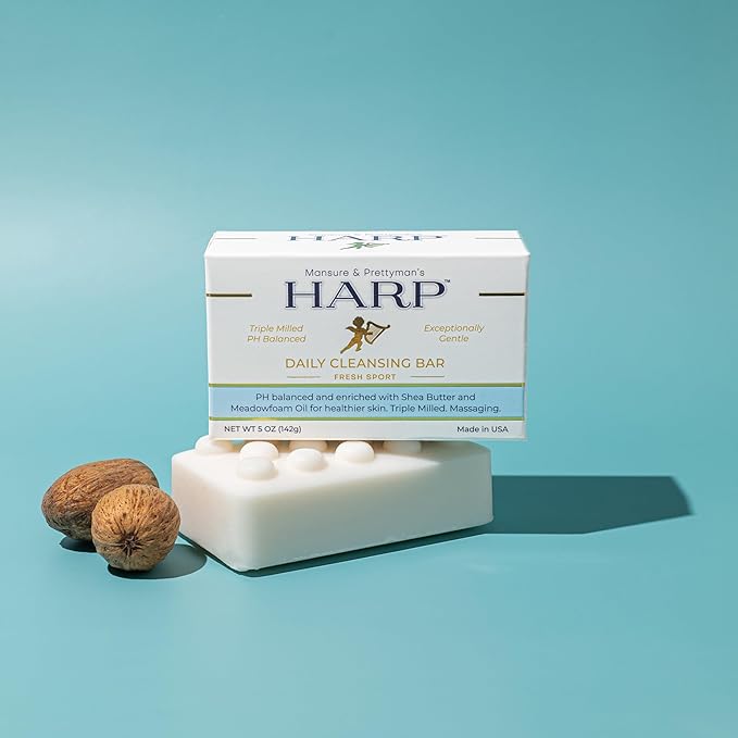 HARP pH-Balanced (5.0-6.0) Body Wash Bar - Exceptionally Gentle For Dry or Sensitive Skin + Shea Butter + Borage Oil | Non-Comedogenic | Soap-Free, Lye-Free. FRESH SPORT FRAGRANCE