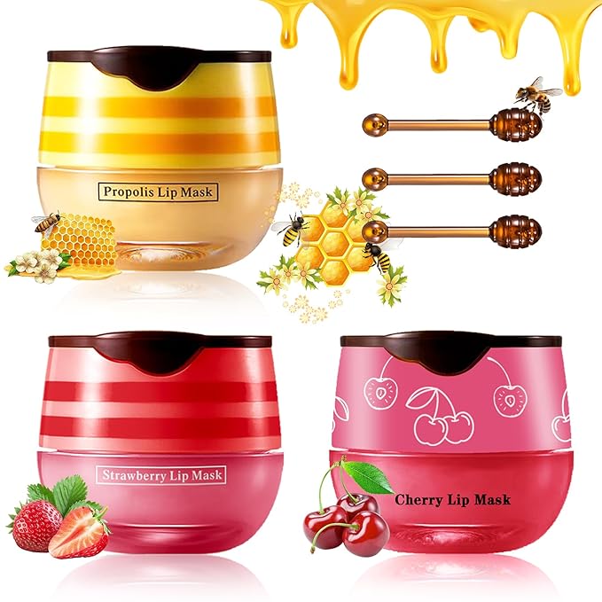 CAHIUYOA 3PCS Bee Lip Balm Honey Sleeping