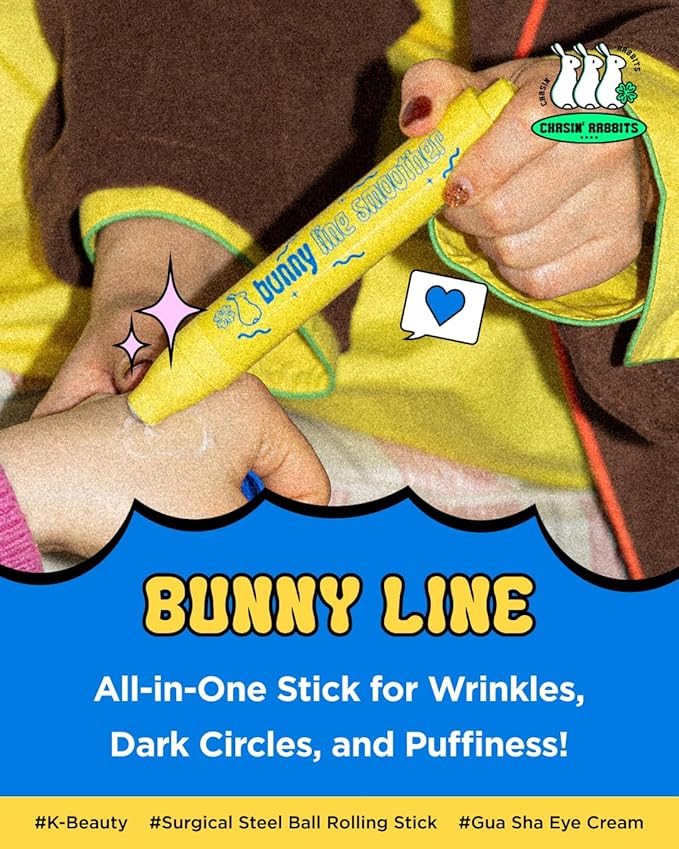 CHASIN' RABBITS Bunny Line Smoother Eye Cream Roller, 0.5 Fl Oz, Eye Cream with Surgical Steel Ball Rolling Stick, Eye Roller for Wrinkles, Dark Circles and Under Eye Bags, Vegan, Korean Skin Care
