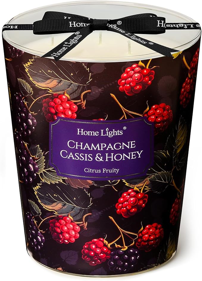 HomeLights Scented Candles for Women & Men, 34oz Candle Jars Aromatherapy 3-Wick Candle, Ideal for Eclectic Mixed Styles Home Decor and Gifts, Champagne Cassis & Honey