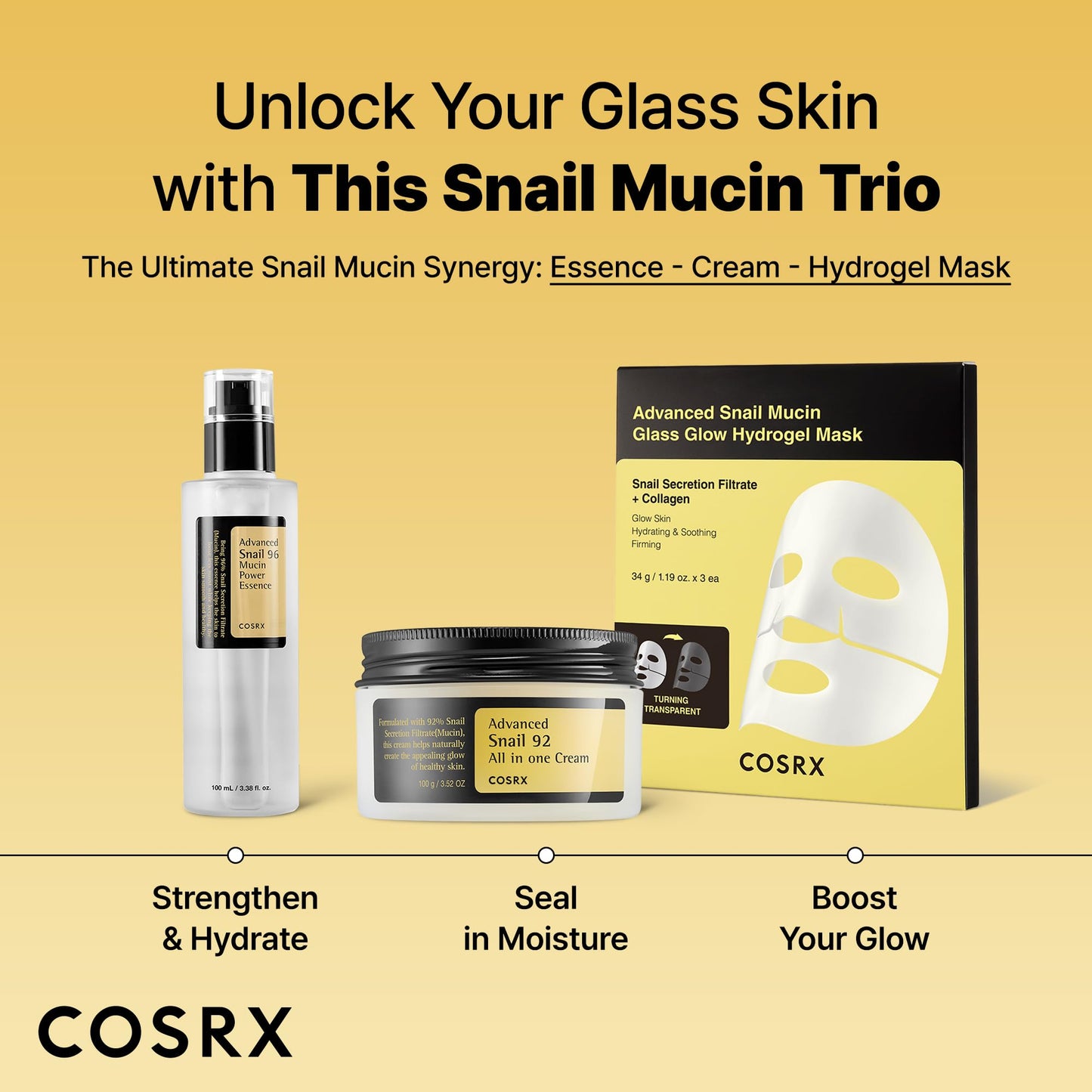 COSRX Snail 96% Mucin Power Essence 2ea & Retinol 0.1% Cream Mini Sample 1ea, Glass Skin Starter Set, Amazon Exclusive, Daily Hydrating & Firming Korean Skin Care Kit, Gift Set