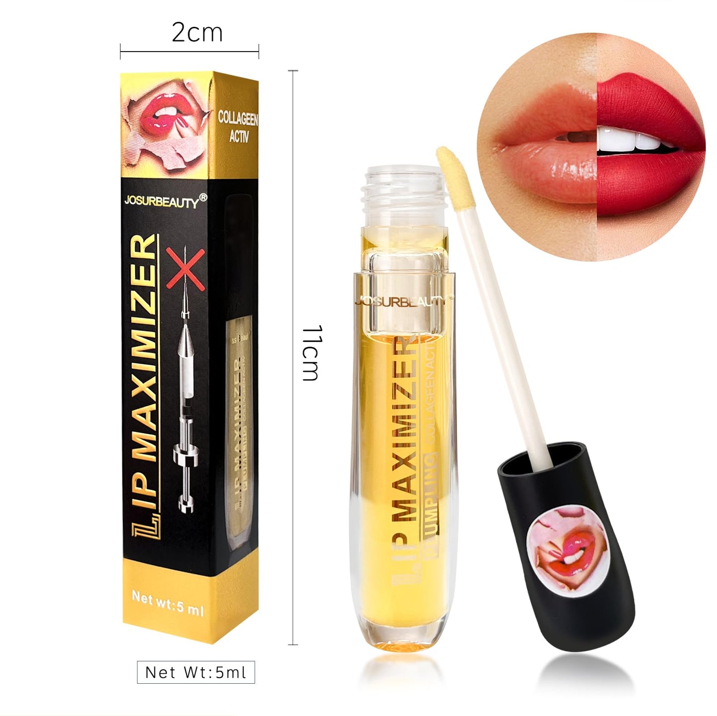 JOSURBEAUTY two faced lip injection extreme lip plumper gloss - hydrating lip oil & lip mask for plump, smooth lips, Hydrating & Reduce Fine Lines 5ML