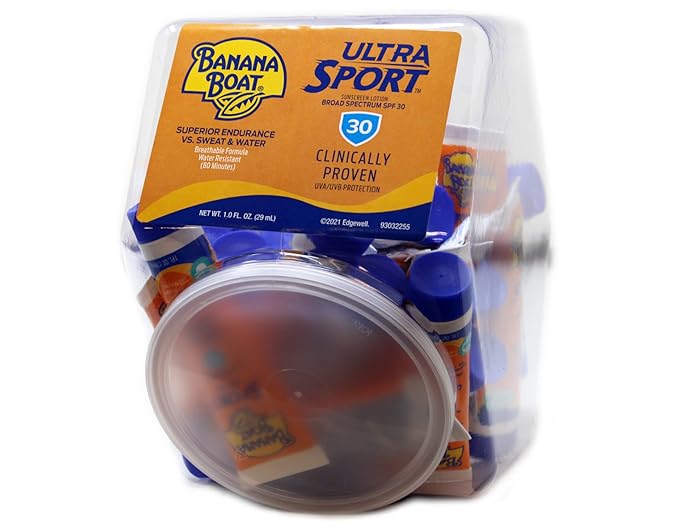 Banana Boat Sport Performance Sunscreen Lotion 30 SPF, 1 oz, Fishbowl 24 Count Each (Value Pack of 4)
