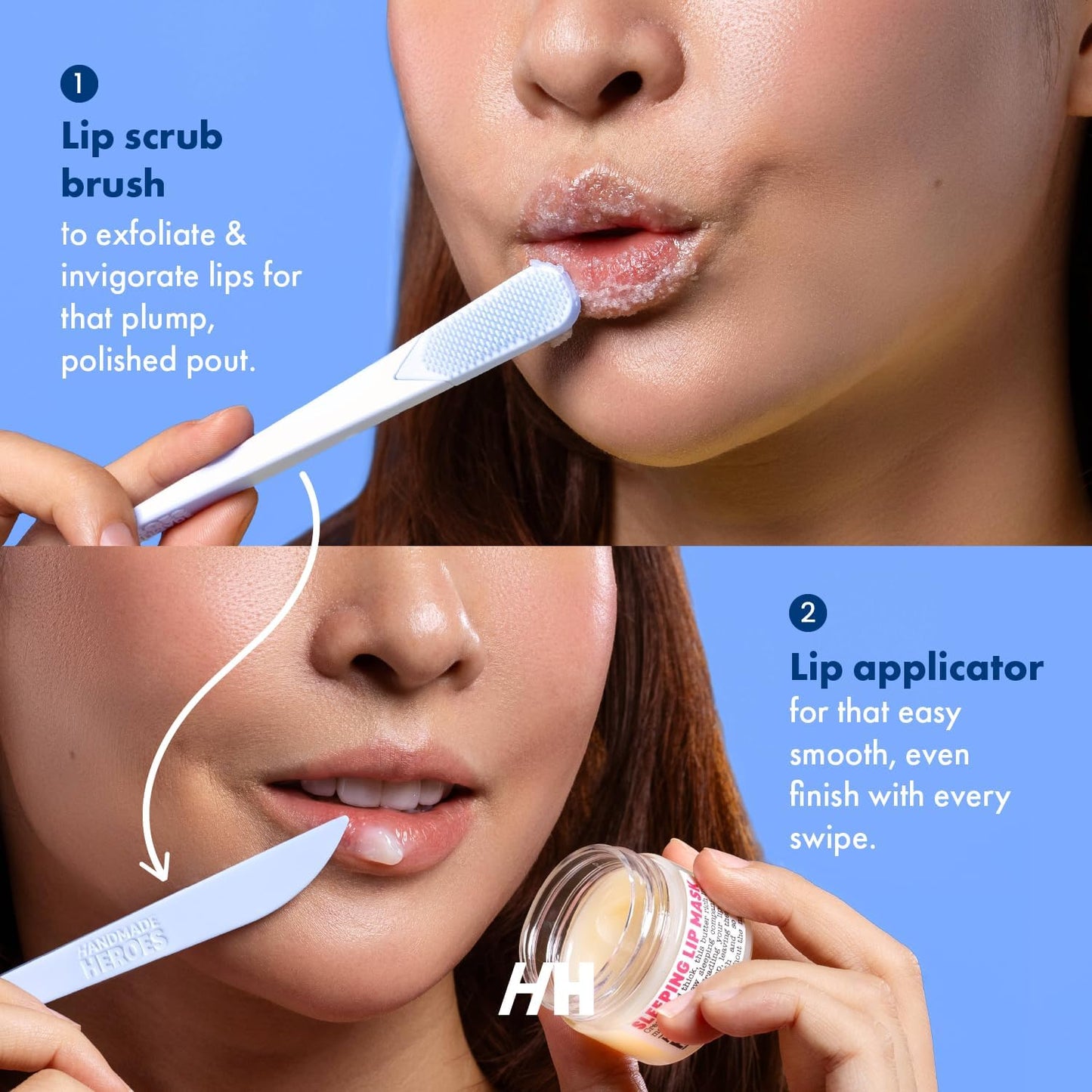 Handmade Heroes Lip Brush, Reusable Lip Exfoliator - Gentle Exfoliant, Use with Sugar Lip Polish and Lip Exfoliator Scrubber for Chapped and Dry Lips 2pc