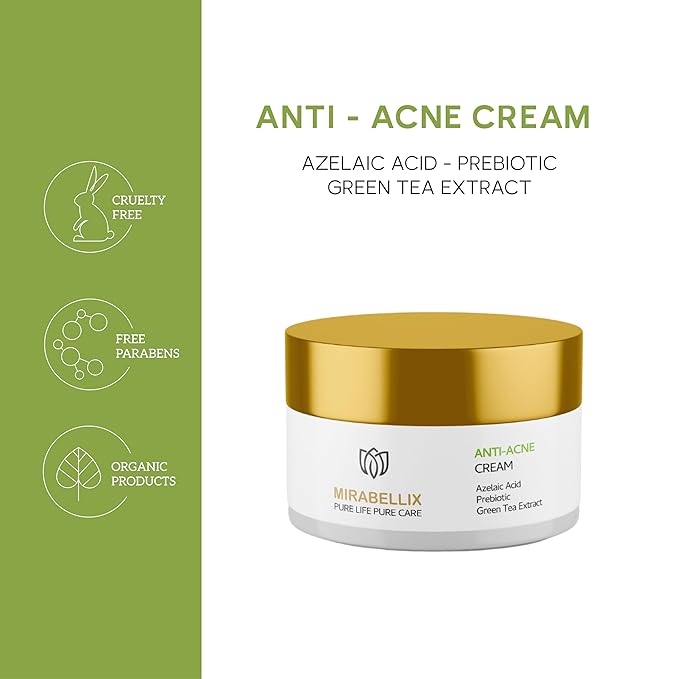 Anti-Acne Cream with %1 Azelaic Acid, Niacinamide, Prebiotic & Green Tea Extract, Oil Control & Skin Barrier Repair, 50ML for Oily & Acne-Prone Skin