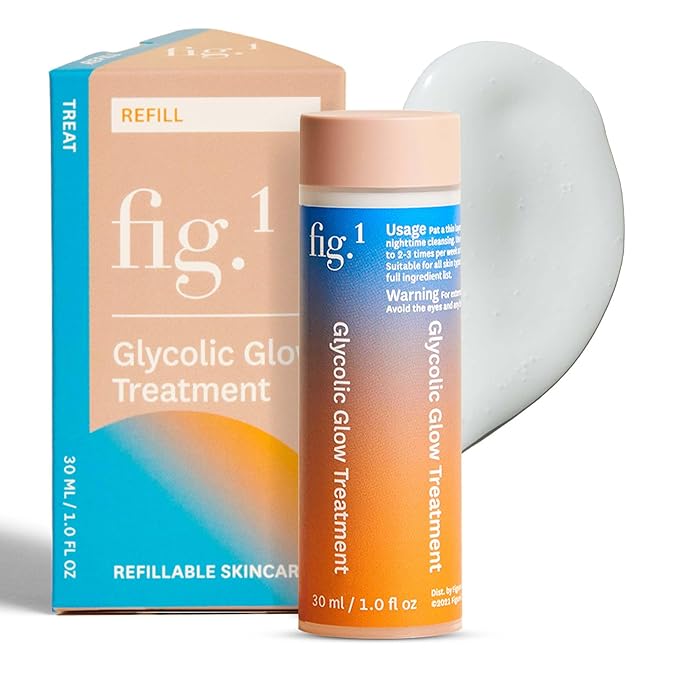 Fig.1 Glycolic Glow Treatment Refill – 4% Glycolic Acid Face Exfoliant, Smoothing Emulsion for Radiant Skin, Hydrating PHA & Squalane, Vegan, 30 ml