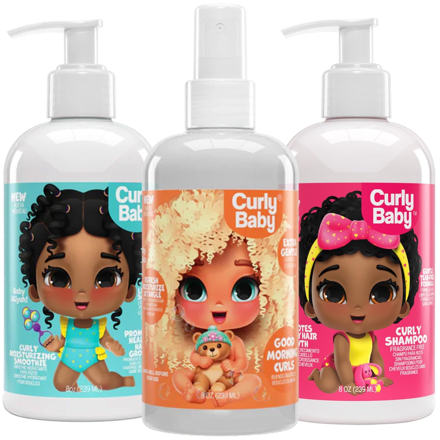 CurlyBaby Girl Bundle GM Curls – Tear-Free Shampoo, Moisturizing Conditioner Smoothie & 3-in-1 Good Morning Spray for Kids & Toddlers with Curly Hair – Daily Haircare, Hydrating, Growth-Friendly Set