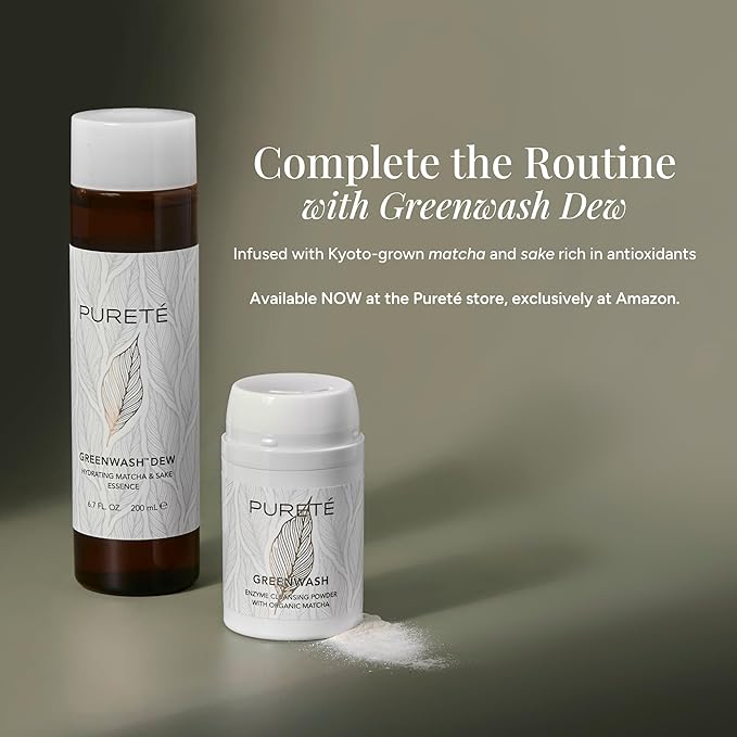 Pureté Greenwash – Gentle Enzyme Powder Face Wash with Matcha & Papain | Daily Exfoliating Cleanser for Sensitive Skin | Clean Beauty Inspired by Japanese Skincare