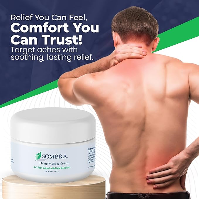 Sombra Hemp Massage Crème – Soothes Sore Muscles with Hemp Extract, Vitamin E, Pumpkin, Kukui, Sweet Almond, Jojoba, Shea Butter, Aloe Vera & Lemongrass, 8oz