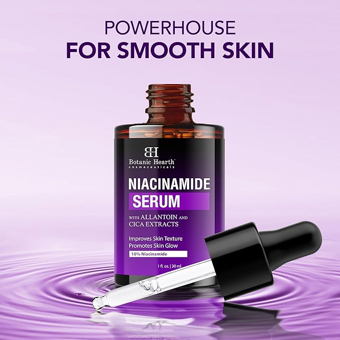 Botanic Hearth 10% Niacinamide Face Serum With Allantoin, Zinc Pca, Cica & Hyaluronic Acid | Minimize Pores, Correct Dark Spots, Even Skin Tone | All Skin Types | For Women & Men | 1 Fl Oz