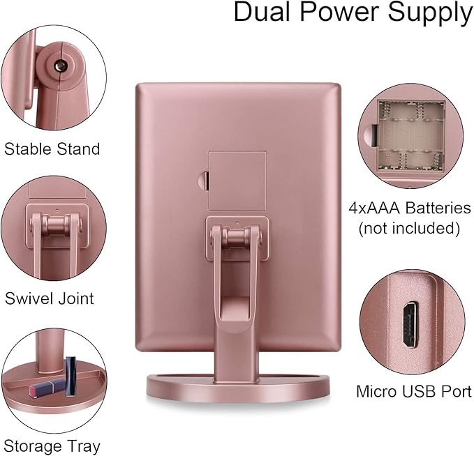 deweisn Dresser Mount Tri-Fold Lighted Vanity Mirror with 21 LED Lights, Touch Screen and 3X/2X/1X Magnification, Two Power Supply Modes Make Up Mirror,Travel Mirror
