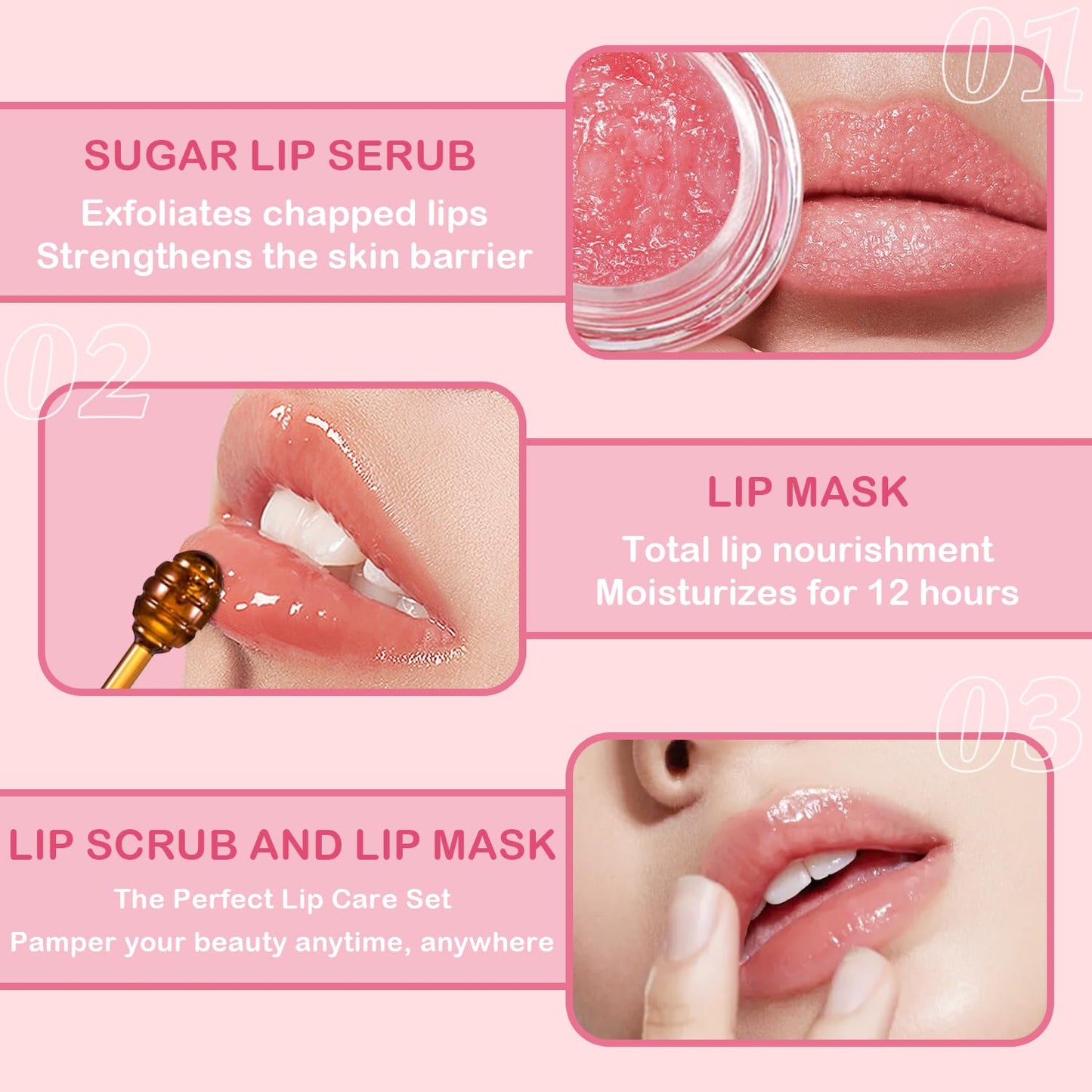 4 PCS Bee Lip Balm Honey Pot Lip Mask & Lip Scrub Set, Strawberry Watermelon Coconut Cherry Overnight Propolis Moisturizing Lip Balm Hydrating Prevention Dry and Crack Lip Exfoliator Lip Wrinkle Care