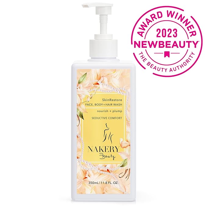 Nakery SkinRestore Hydrating Face & Body Wash with Hyaluronic Acid - Body Wash for Sensitive Skin - Foaming Face Wash & Oil Cleanser for Women 350ml - Sulfate Free & Cruelty Free - Seductive Comfort