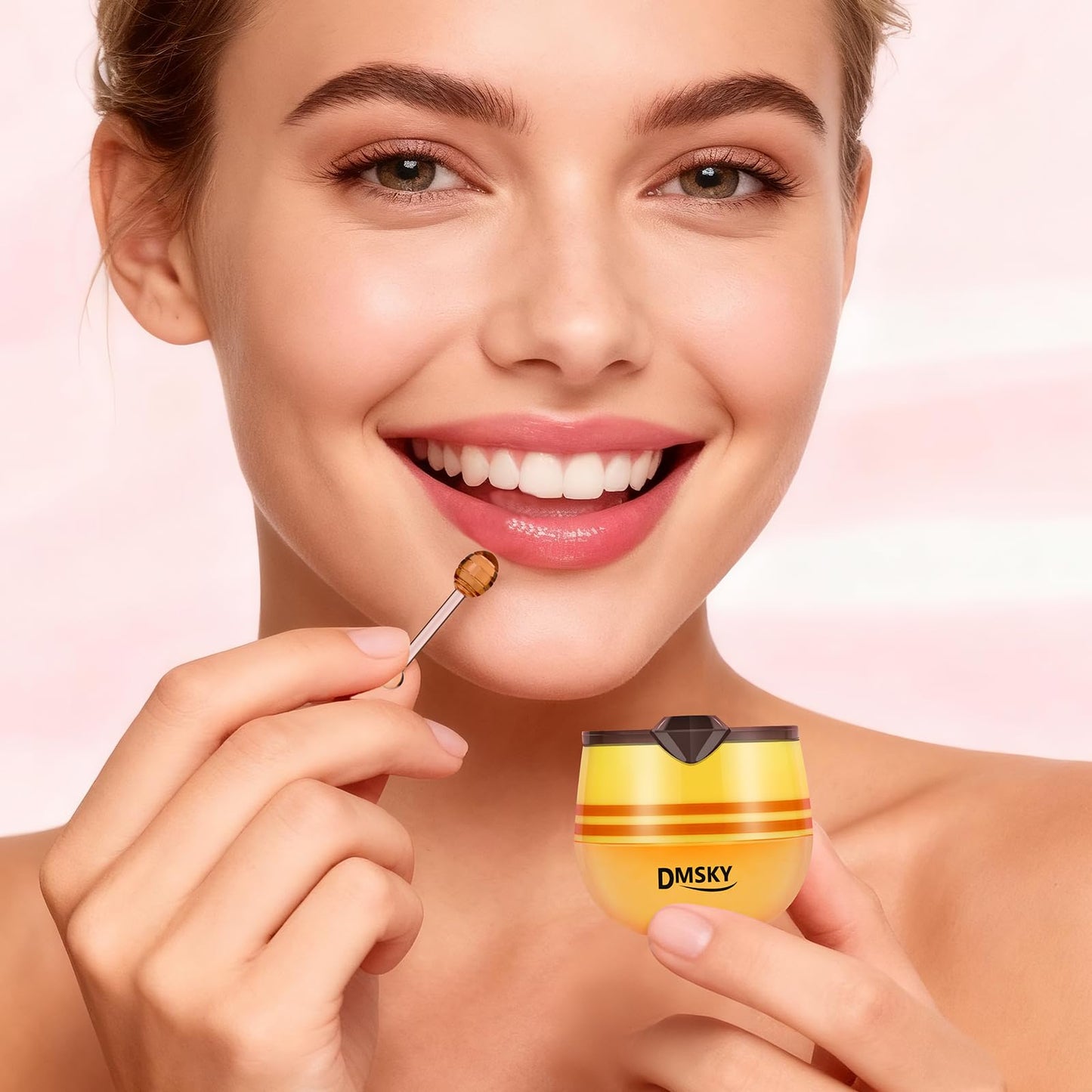 DMSKY 6 PCS Bee Lip Balm Honey Pot, Nourish & Hydrate Lip Sleeping Mask with Vitamin E, Lip Mask Overnight for Dry Lips, Reduces Lip Lines