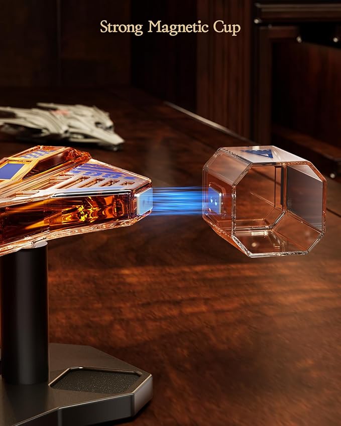 Kollea Galaxy Blue Spaceship Whiskey Decanter Sets for Men, Spacecraft Limited Edition, 2 Funny Shot Glasses, Gift Ideas, Cool Liquor Dispenser for Home Bar, Christmas Birthday Gifts for Men Dad Him