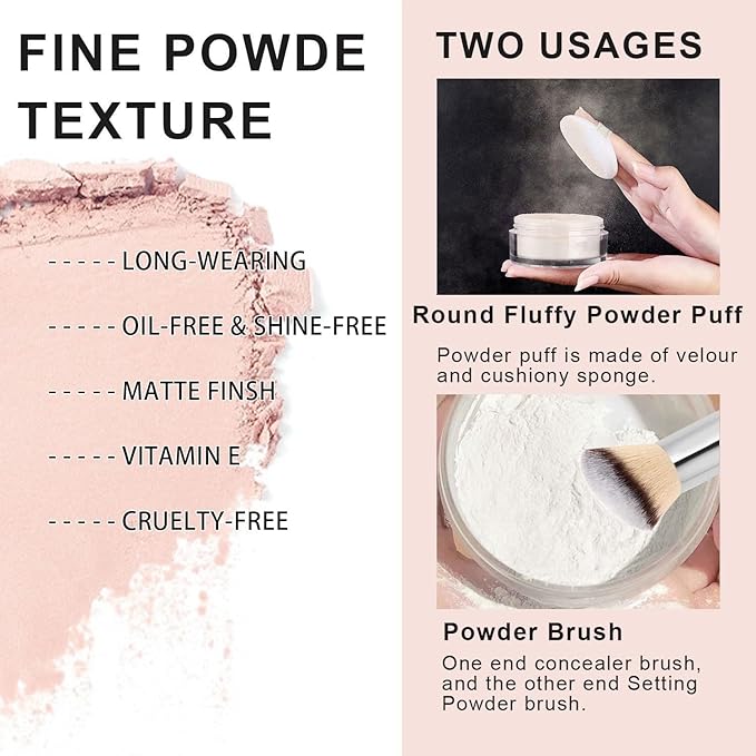 2PCS Loose Face Powder, Oil Control Minimizes Pores Pink Complexion) 8g