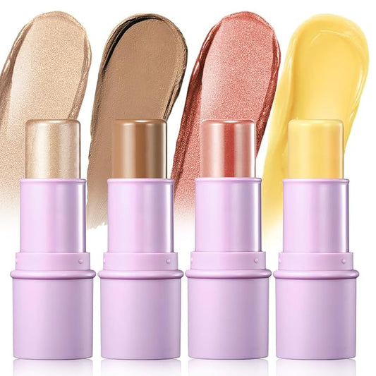 4Pcs Cream Blush Contour Highlighter Bronzer Moisturizer Stick