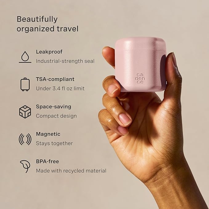 Cadence Travel Containers - Daily Routine Capsule Set - Magnetic Containers with Lids,4 Flex Mediums (1.32oz) & 3 Flex Smalls (0.56oz) - Shampoo, Conditioner, Body Wash, Pills, & More - Petal