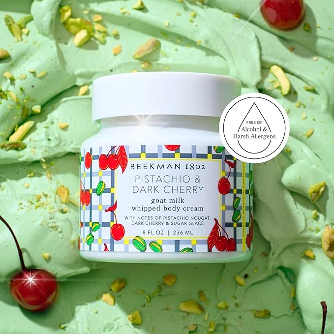 Beekman 1802 Pistachio & Dark Cherry Whipped Body Cream - 8 fl oz - Scented - Moisturizes, Soothes & Softens - With Coconut Oil and Mango Seed Butter - No Irritation - Good for Sensitive Skin