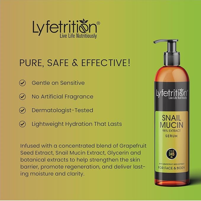 Snail Mucin 98% Power Repairing Serum with Hyaluronic Acid & Aloe Vera, Skin Repair Serum, Moisturizing Serum Essence for Soothing, Reducing Fine Lines Deep Nourishing (12 Fl Oz)