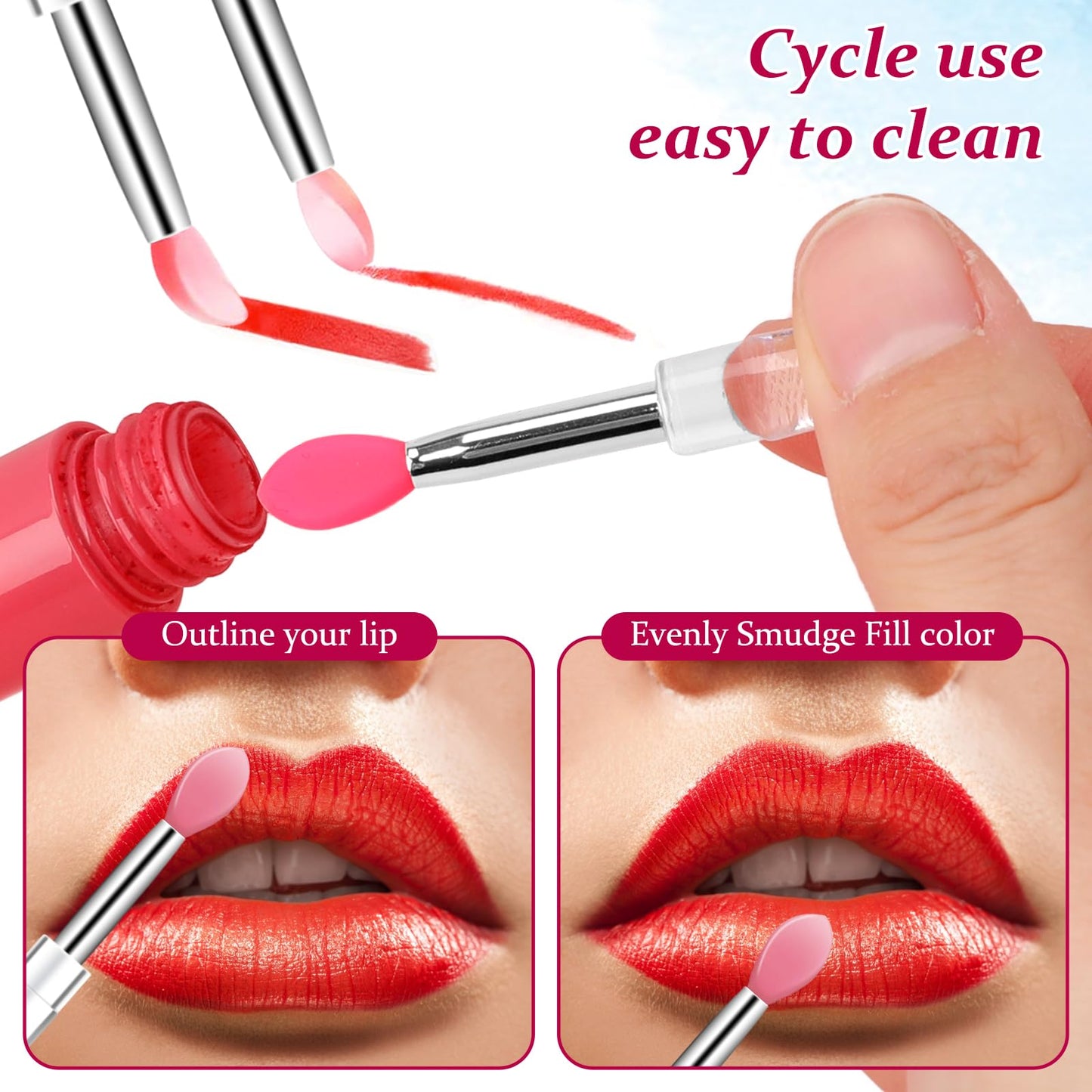 10Pcs Silicone Lip Brushes Tool, Reusable Lip Balm Applicator Lipstick Applicator Brushes with Caps Eyeshadow Lips Brush for Lipsticks, Lips Gloss and Other Cream Makeup Produts