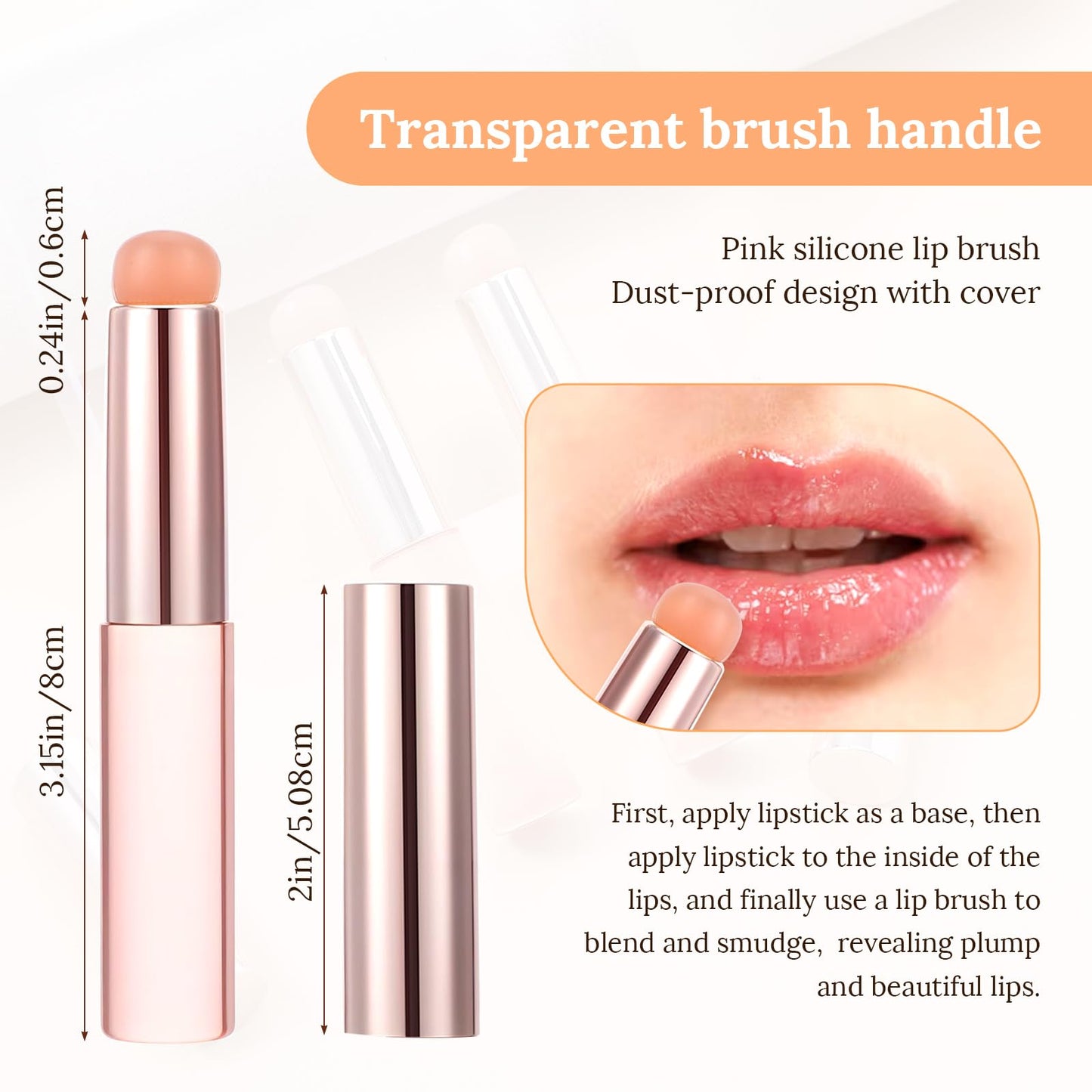 2 Pcs Lip Balm Applicator Silicone Lip Mask Brush with Cap, Round Head Lips Brushes Reusable Silicone Makeup Brush Convenient and Easy to Clean for Even Application of Lipstick Lips Gloss