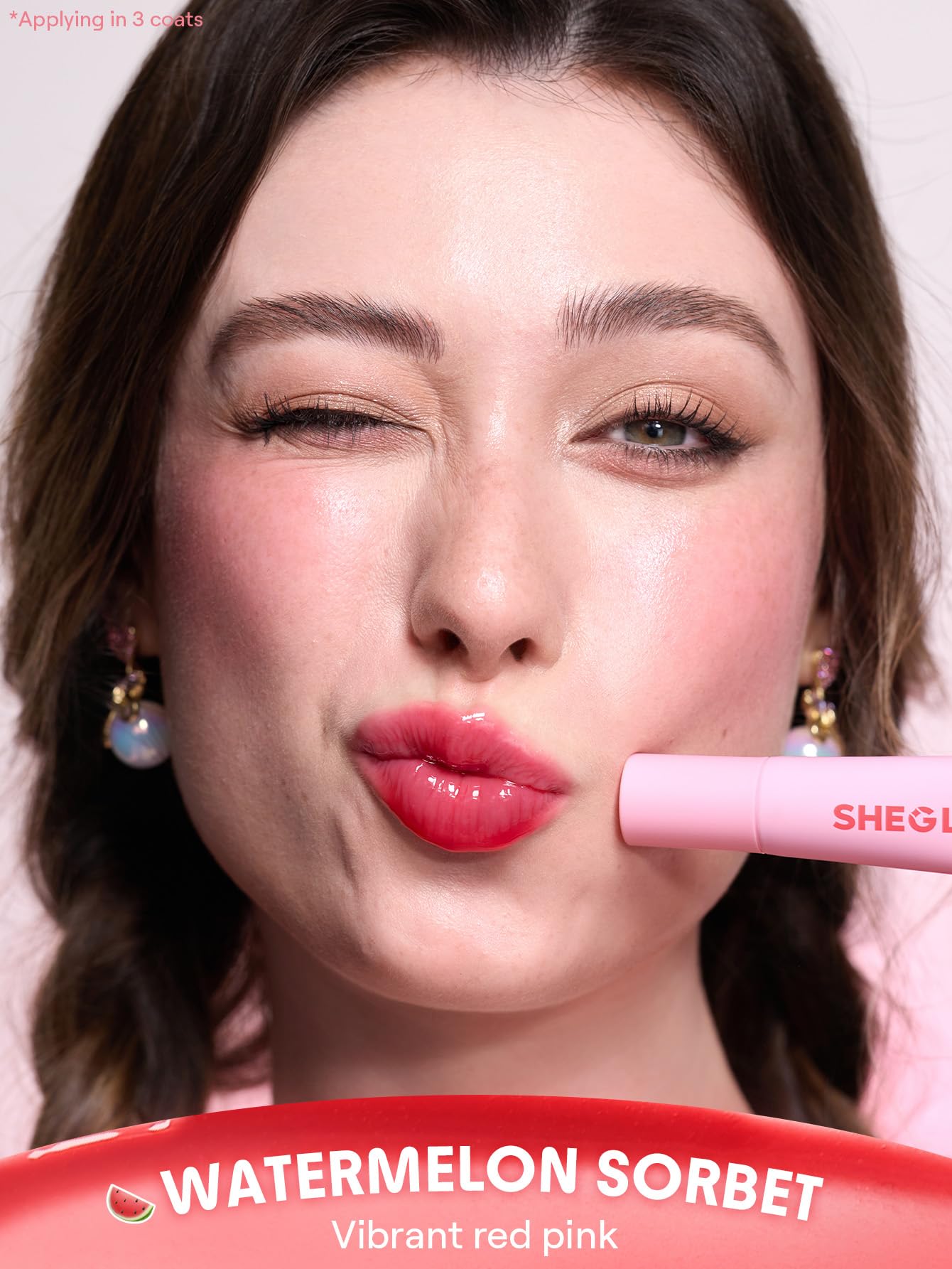 SHEGLAM Crystal Glaze Moisturizing Lip Gloss Hydrating Jelly Long Lasting Waterproof Plumping Lip Gloss-Watermelon Sorbet