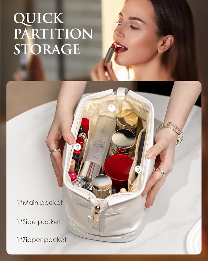 Teen Girl Gifts Trendy Stuff, Initial Makeup Bags, Personalized Double Layer Cosmetic Bag with Makeup Brush Organizer, Grandma Birthday Gifts, PU Leather Toiletry Bag, Gifts for Women Friend
