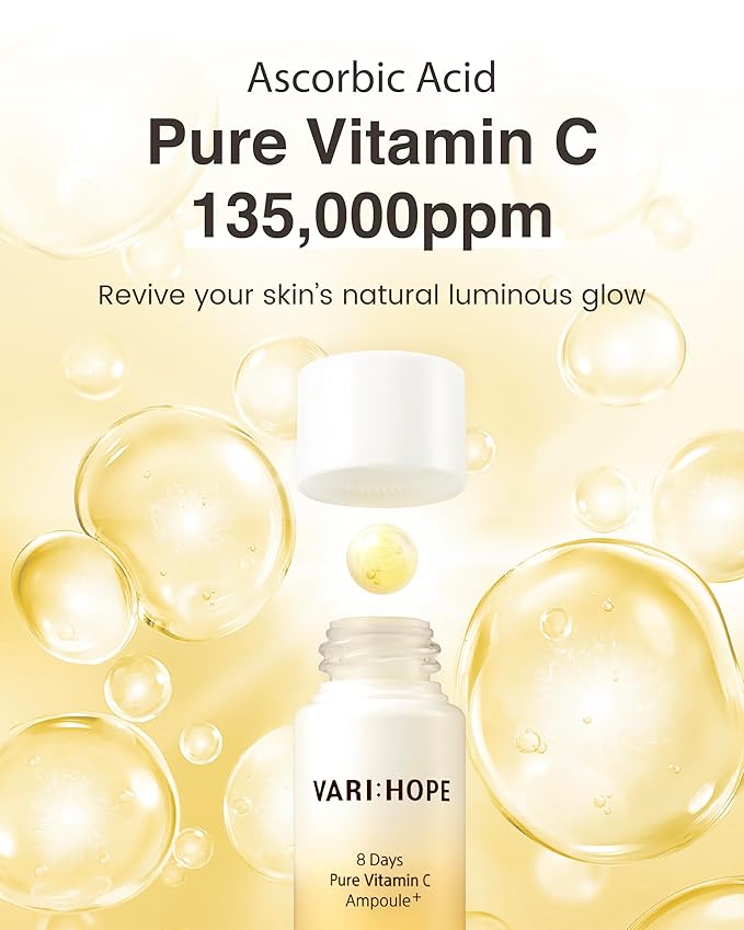 8 Days Vitamin C Serum - High-Potency Ascorbic Acid for Brightening, Dark Spot Care & Even Skin Tone, Korean Skin Care Ampoule for Glowing, Radiant Skin, 0.5 fl oz
