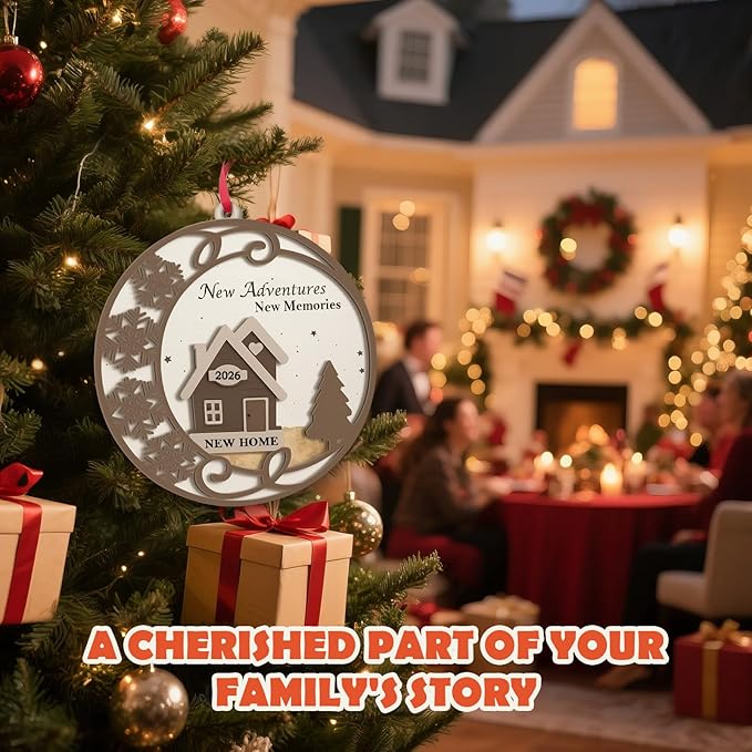 2026 New Home Ornament - Wooden Housewarming Gift for Homeowners, Couples & Friends - New Adventures New Memories First Christmas House Ornament