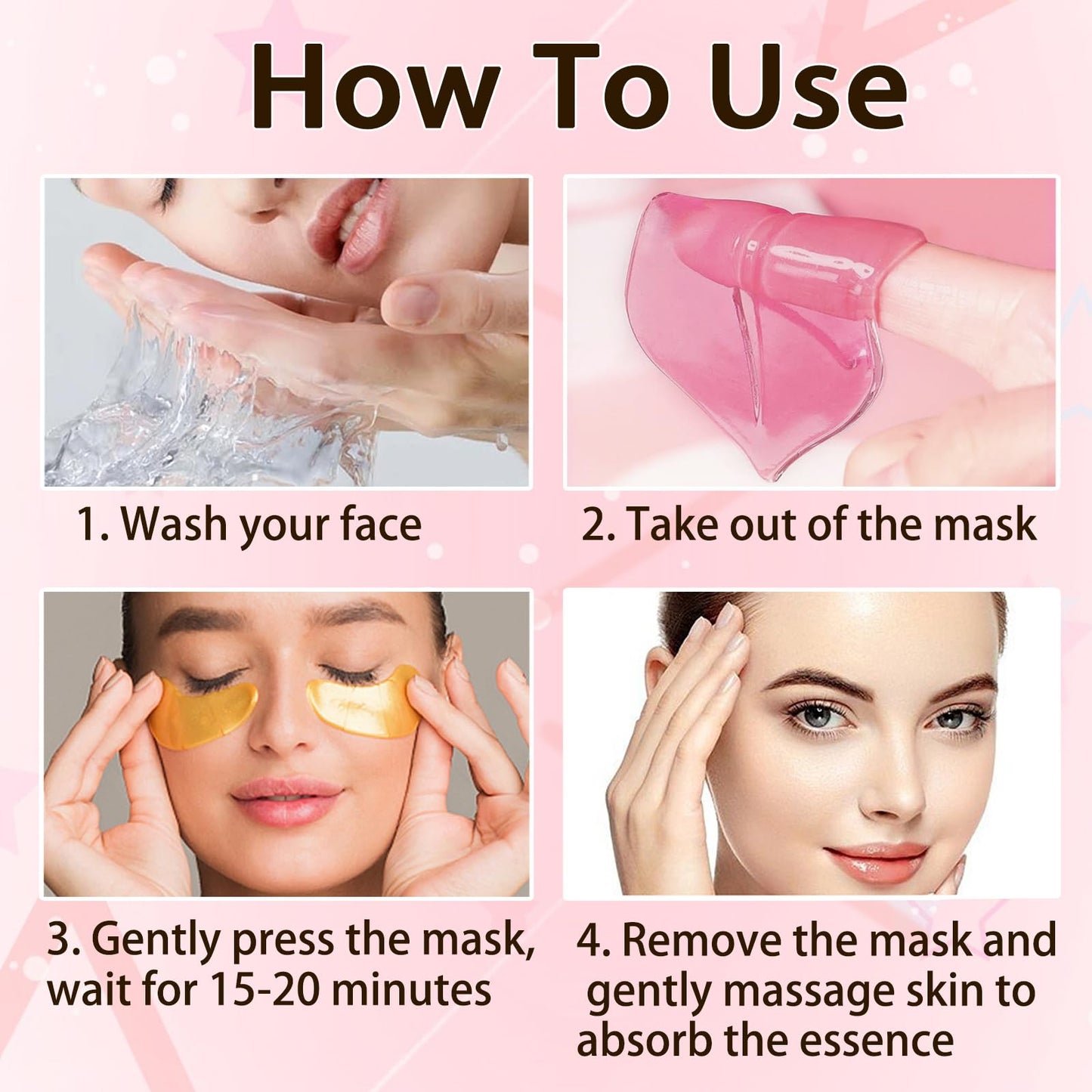 30 Pairs Lip Masks & Eye Masks, 24K Gold Gel Under Eye Patches for Puffy Eyes, Collagen Crystal Lip Mask Moisturizing Nourishing Collagen Lip & Eye Mask Set for Women Men