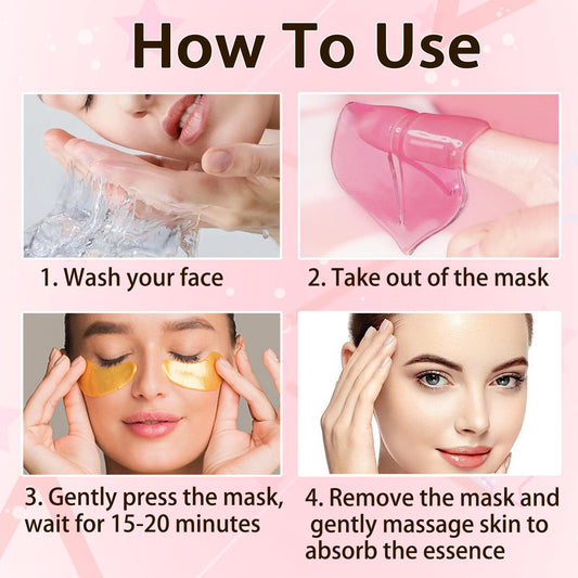 30 Pairs Lip Masks & Eye Masks, 24K Gold Gel Under Eye Patches for Puffy Eyes, Collagen Crystal Lip Mask Moisturizing Nourishing Collagen Lip & Eye Mask Set for Women Men