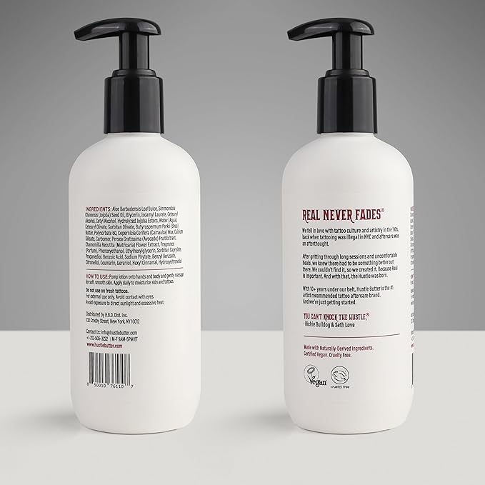 Hustle Butter Tattoo Aftercare - Daily Moisturizing Lotion - Naturally Derived Vegan Cruelty Free - Everyday All Over Use for Tattoos - 9 fl oz