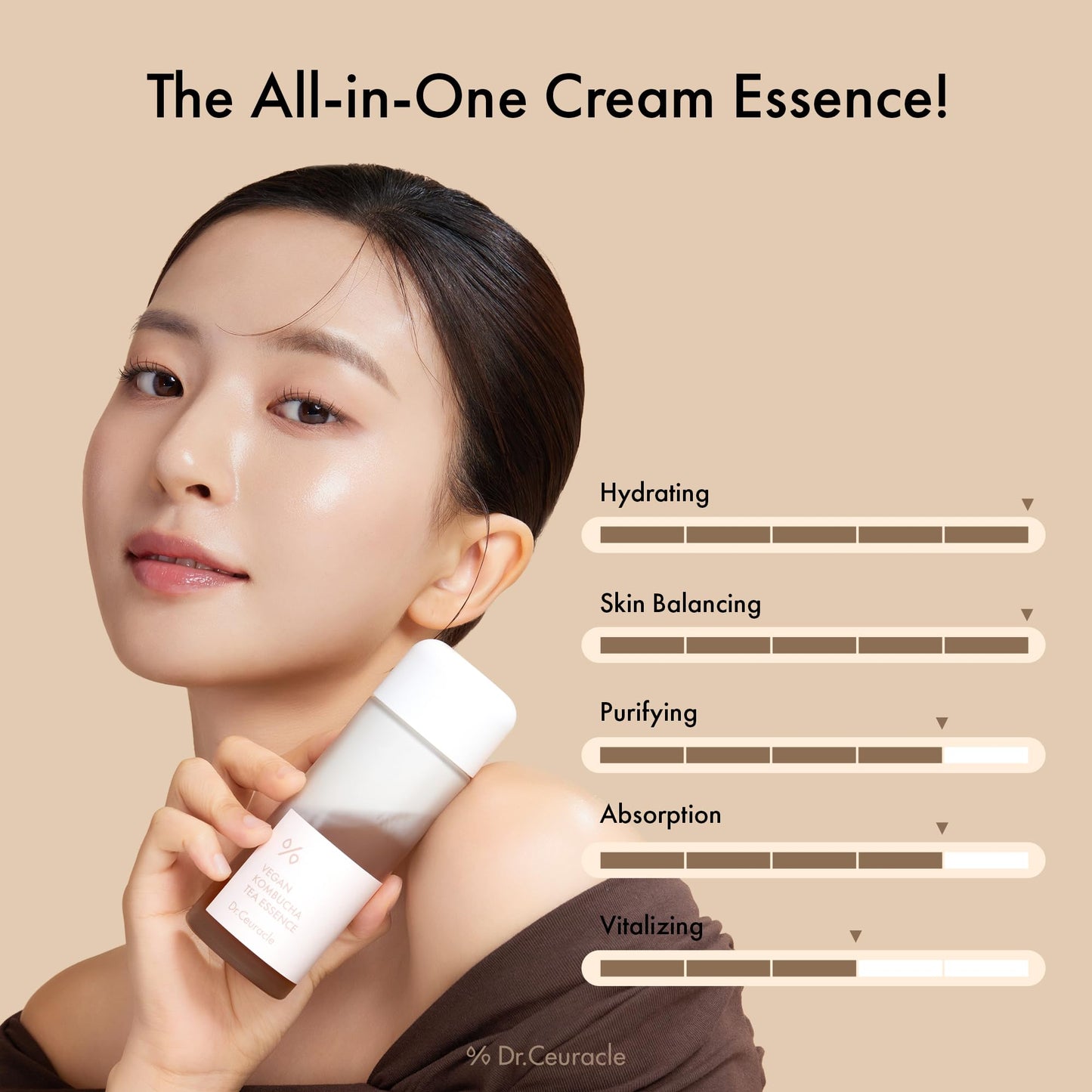 Dr.Ceuracle Vegan Kombucha Tea Essence - Hydrating Milky Toner with Kombucha Tea Extract, Centella Asiatica, Ceramide, Korean Skincare (150 ml / 5.07 fl. oz.)