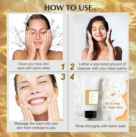 GoldSnailRX Advanced Snail Mucin Gel Cleanser, 5.07 Fl oz/150 ml Rich Daily Deep Cleansing for Dry & Sensative Skin Luxury Korean Skincare Not Tested on Animals No Parabens