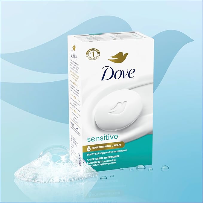 Dove Beauty Bar Soap Sensitive, 6 Bars for Sensitive Skin, Fragrance Free and Hypoallergenic 3.75 oz