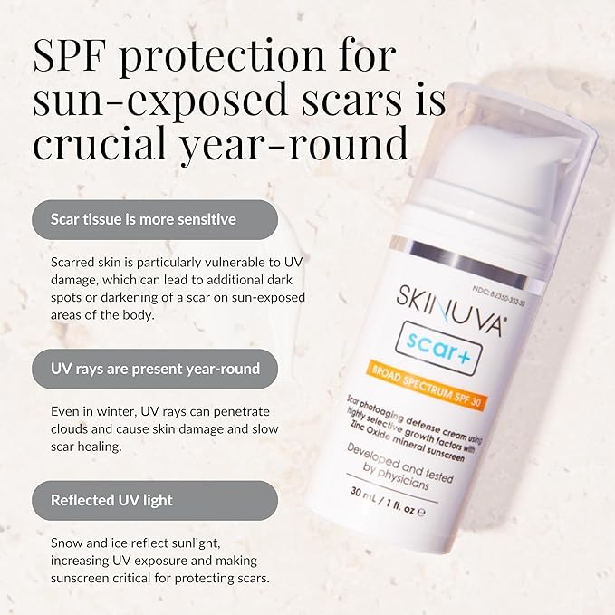 Skinuva® Next Generation Scar+ Cream - Advanced Silicone Scar Cream Matrix +SPF 30 Formulated with Growth Factors & Helps Reduce the Appearance of Scars (1 oz)