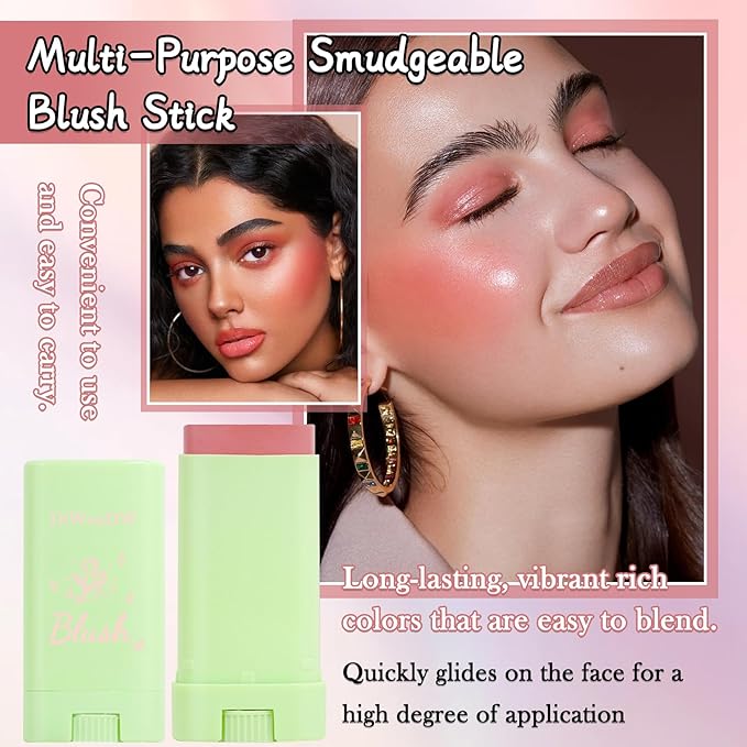 Cream Blush Stick for Cheeks,Blendable Multi-use Blush Makeup