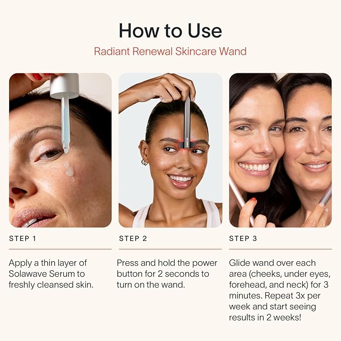 Solawave 4-in-1 Red Light Therapy Wand for Face & Neck | Beauty Device with Galvanic Current, Massager & Warmth | Anti-Aging, Wrinkle Reduction, Skin Tightening, Depuffing & Rejuvenation (Rose Gold)
