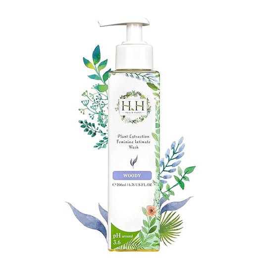 HH Herb & Health Feminine Wash for Women, pH3.6 Lactobacillus Cleanser with Botanical Extracts, Hydrating & Cooling Intimate Care for Odor Dryness and Itch, Sensitive Skin Safe, Woody Scent