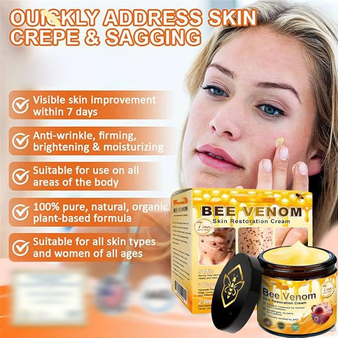 Bee Venom Skin Restoration Cream, Bee Venom Skin Treatment Cream, Repair and Wrinkle Reducing Comprehensive Moisturizer for All skin Types 2PC