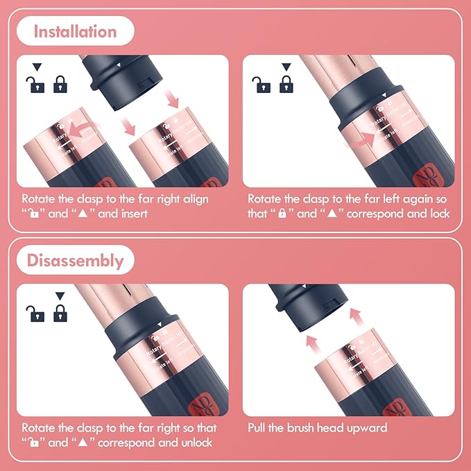 6 in 1 Air Styling Hair Styler, NDLT High Concentration of Negative Ions Hair Dryer, Blow Dryer Brush, Straightening Brush, Curling lron, Round Brush for Fast Drying Curling Straightening & Smoothing