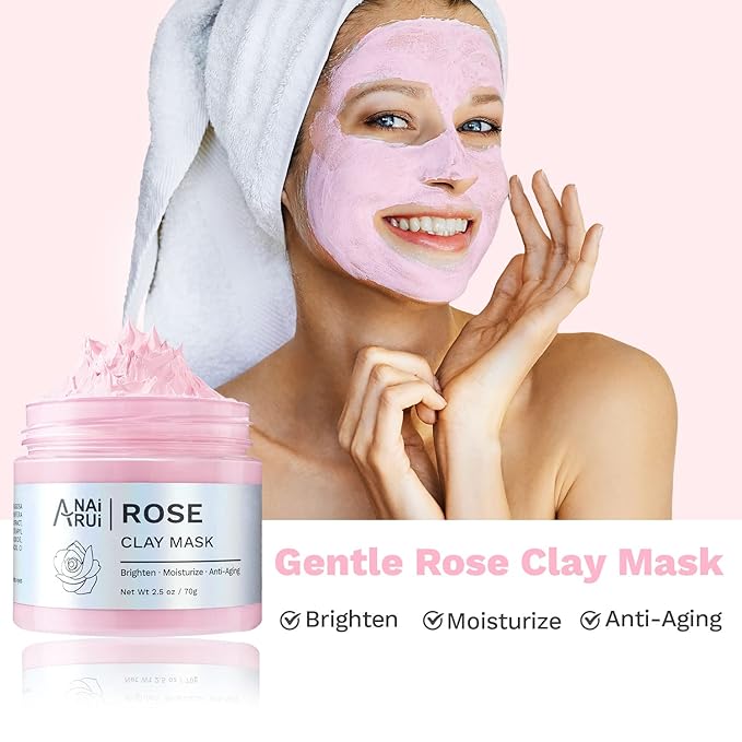 ANAI RUI Turmeric Vitamin C Clay Mask -Rose Facial Mask -Avocado Green Tea Mud Mask,Facial Mask Skincare for Deep Cleansing,Purify Pores, SPA Mask Set, Facial Mask Set Gifts Set 2.5 oz each