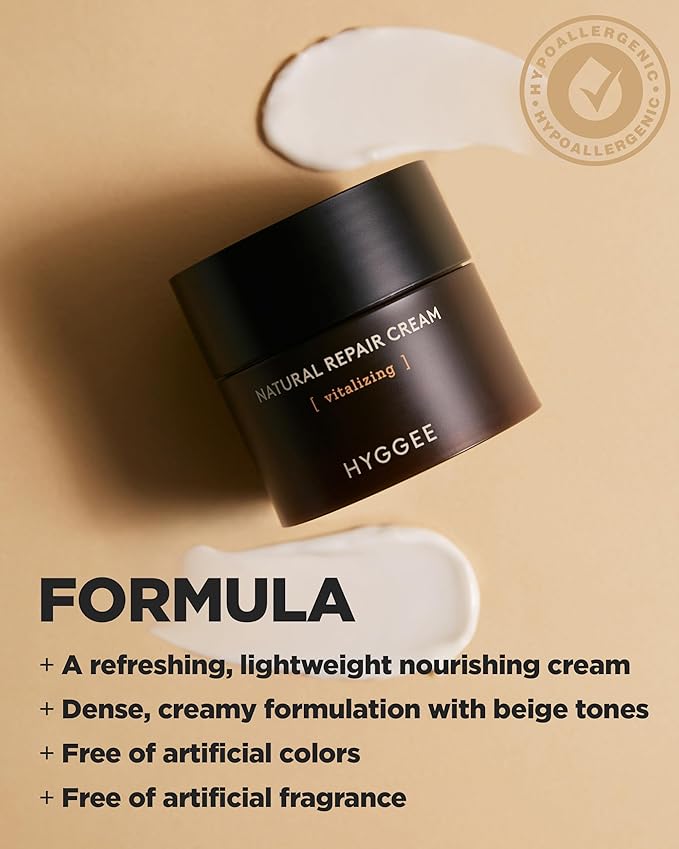 Natural Repair Cream - Vegan Red Ginseng & Peptides Nourishing Moisturizer for Enhanced Elasticity and Vitality - Anti Aging, Firming, Hydrating Face Cream for Rough and Dry Skin, 1.69oz.