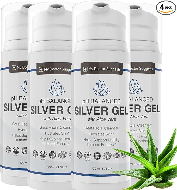 Extra Strength Colloidal Silver Gel 30ppm with Aloe Vera - pH Balanced Structured Silver - Triple Strength Soothe & Relieve - Easy Pump Bottle, 3.38Oz (4 Pack)