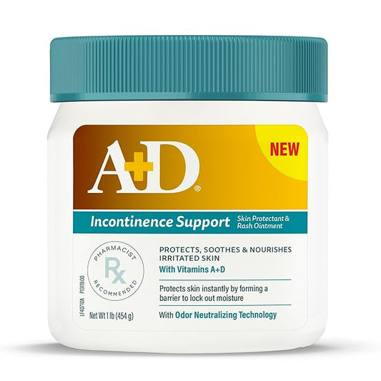 A+D Incontinence Support Skin Protectant & Rash Ointment – Treats & Prevents Incontinence Rash, Soothes Chafed Skin, Odor Neutralizing Technology - 16 oz