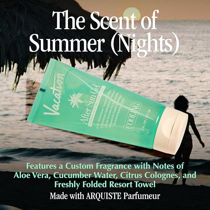 VACATION After Sun Gel + Airfreshener Bundle, Soothing Aloe Vera Gel for Sunburn Relief, Hydrating After Sun Care, Non-Sticky Cooling Aloe Gel, Sunburn Relief, Alcohol Free, 6 fl. oz.