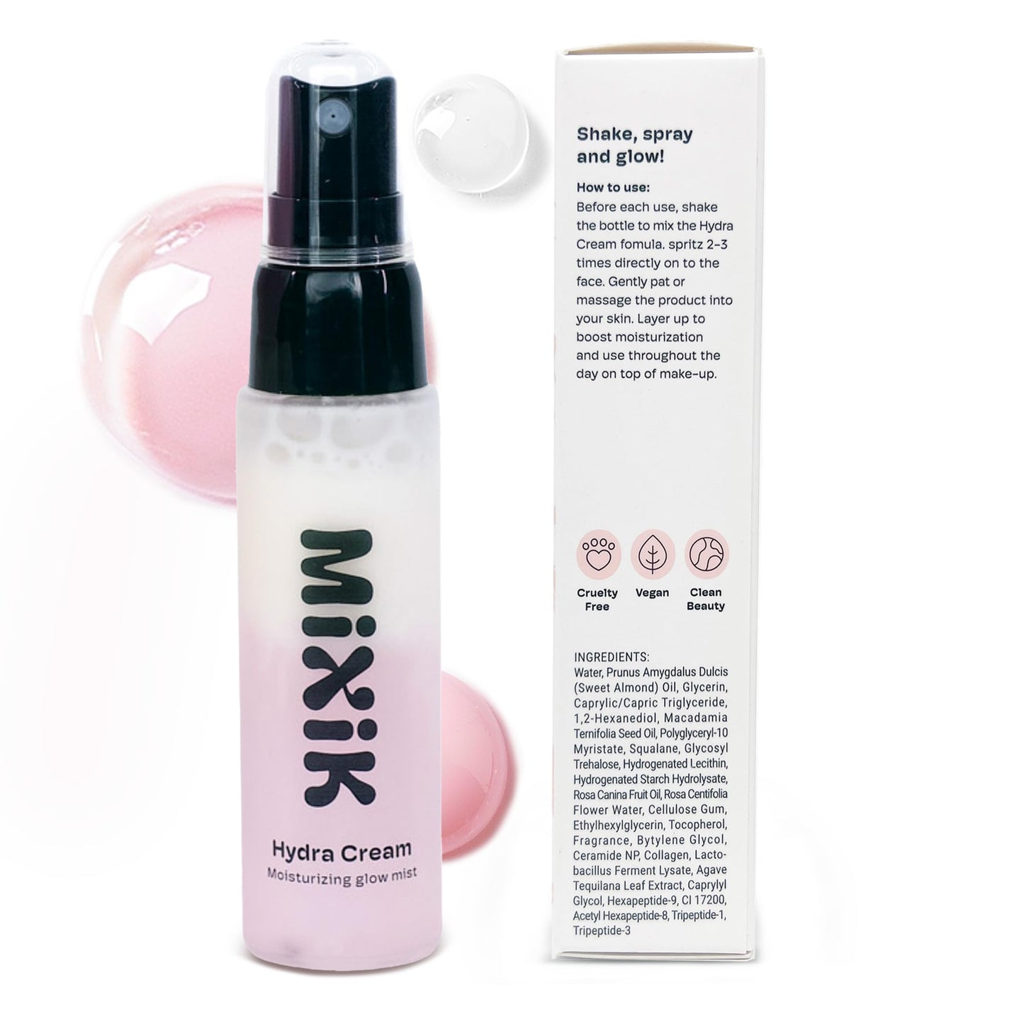 MIXIK Hydra Cream Moisturizing Face Mist Spray - Hydrating Face Mist Korean Skincare, Facial Hydrating Mist made of Plant Oil, Rose Water, Squalene, Ceramide (30 ml (1.0 fl oz) Travel Size)